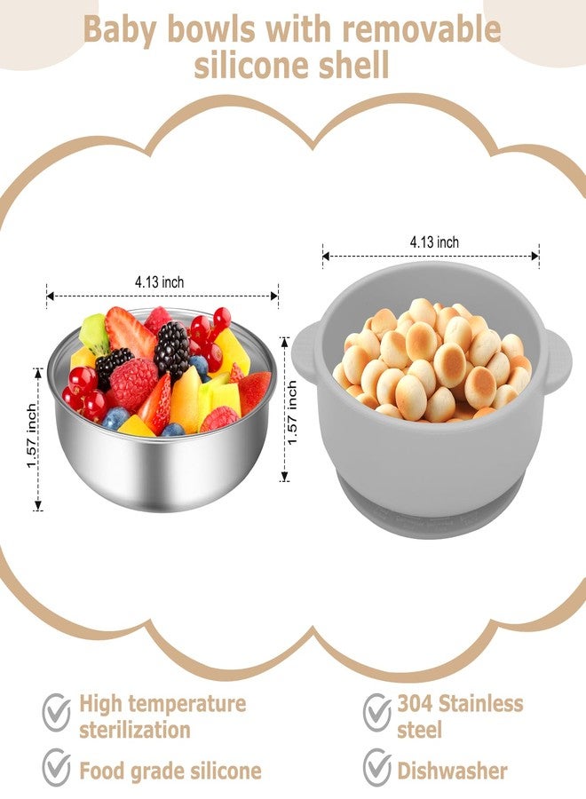 Dovesail 2 Pack Stainless Steel Baby Bowls with Removable Non-Slip Silicone Suction Shell and Lids, Anti Scald Food Container for Baby Food Feeding-Gray & Cream - Image 4